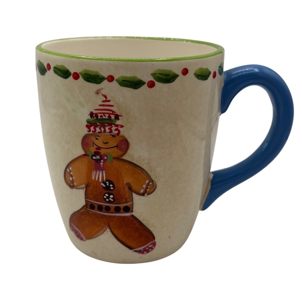 Oneida Debbie Taylor-Kerman Gingerbread Man Coffee Mug Blue Handle Christmas